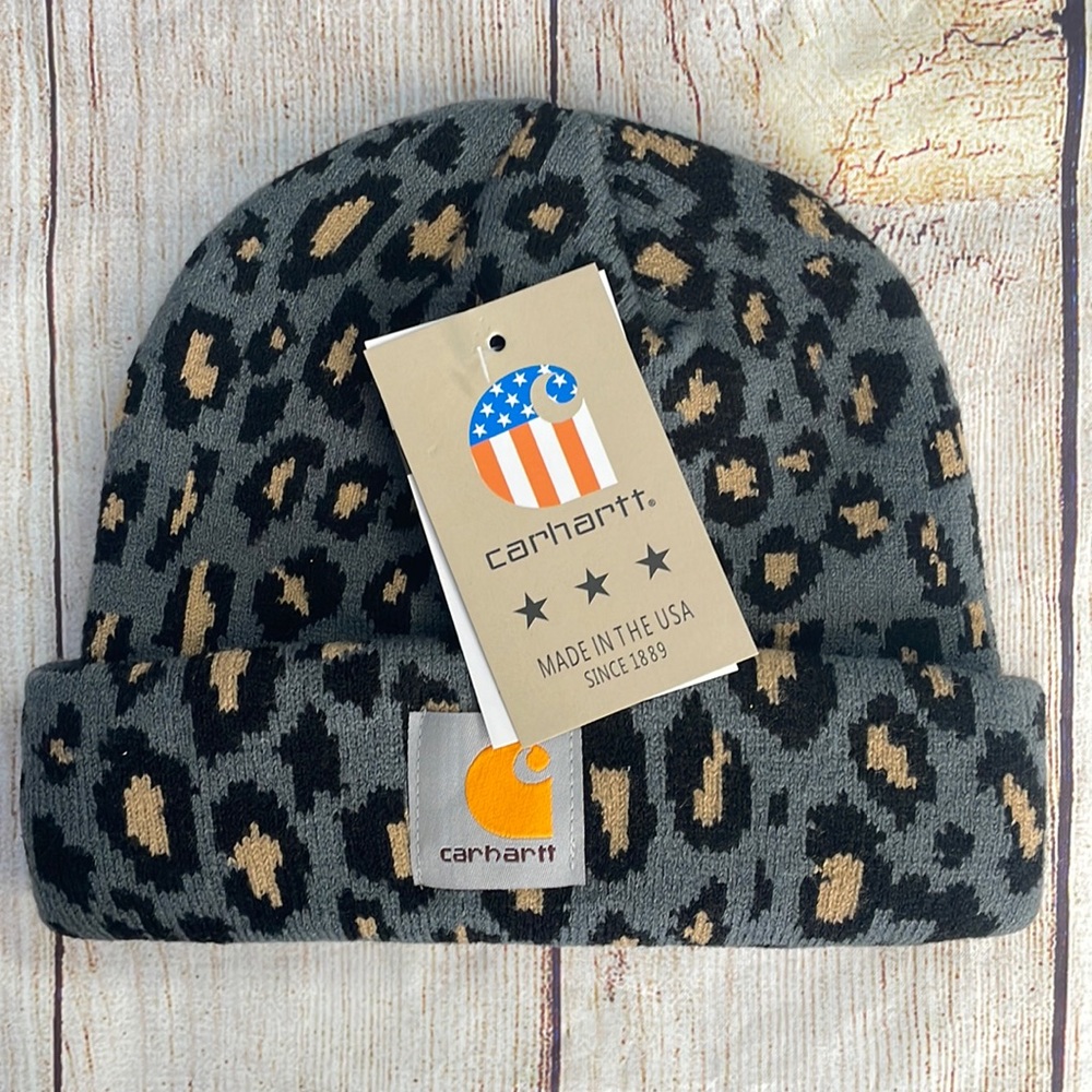 Leopard Print Beanie | Toboggan | Grey